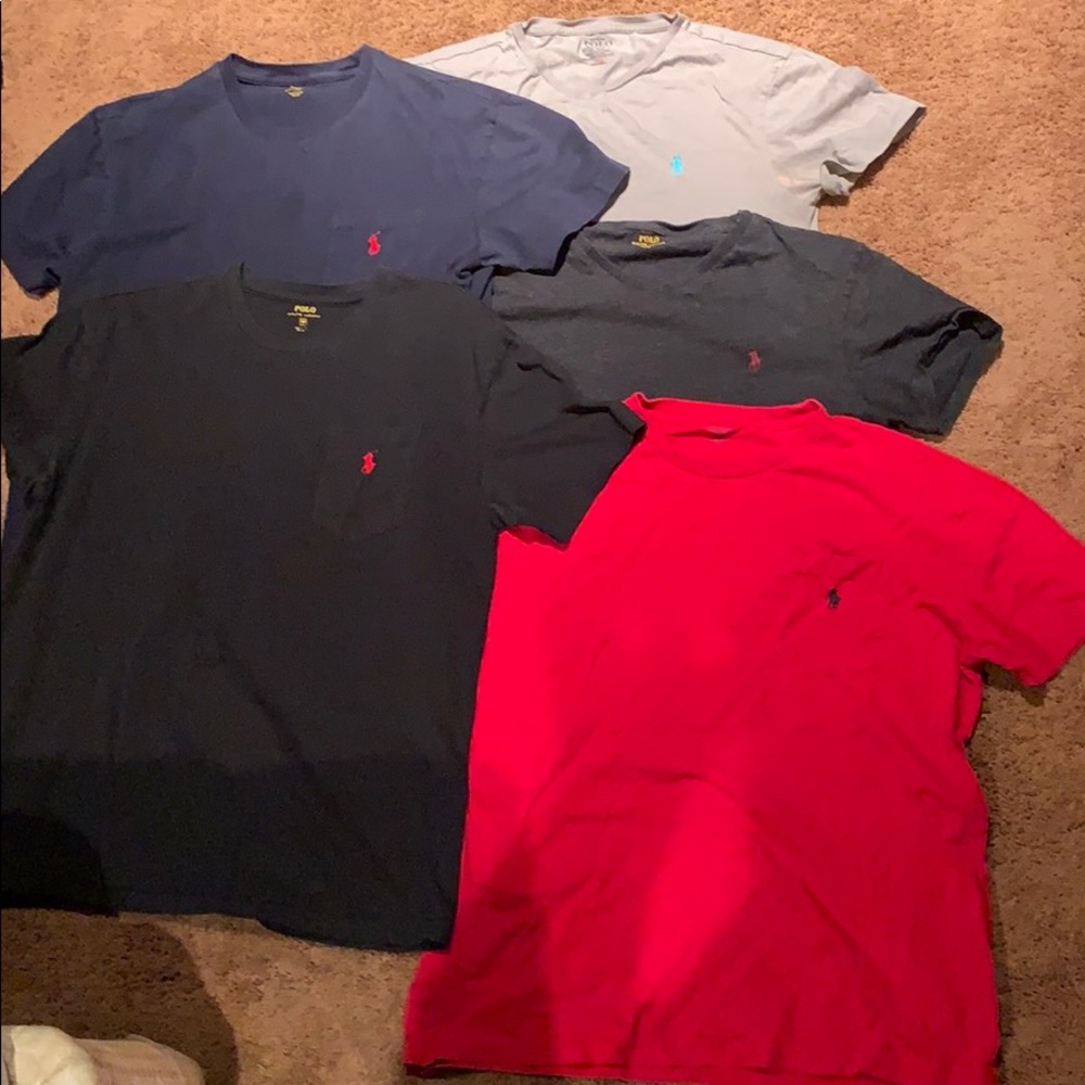 5 different polo t-shirts assorted colors